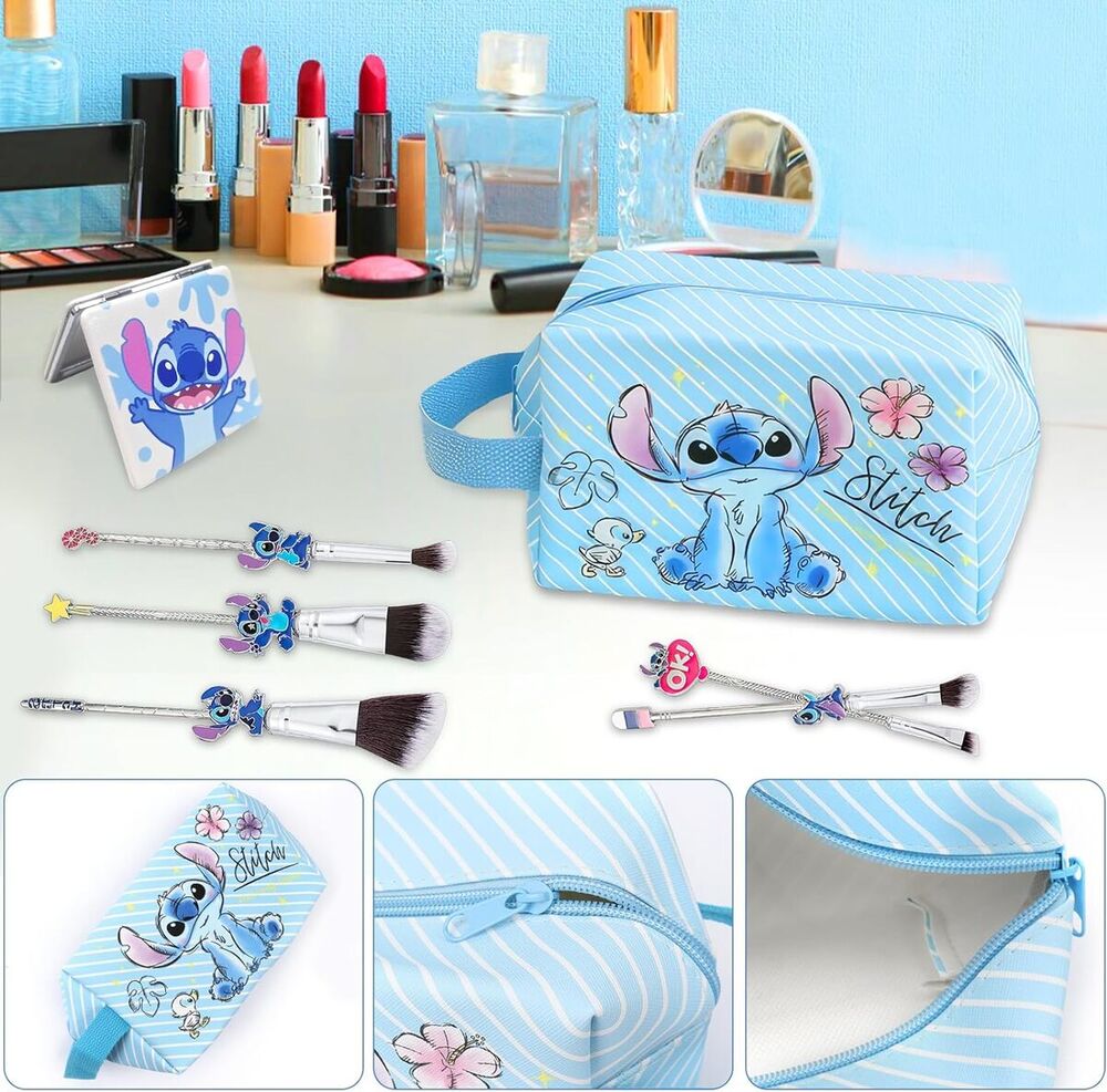 Trousse Stitch bleue avec pinceaux et miroir